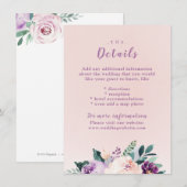 Blooming van botanische paarse trouwkoffer informatiekaartje (Voorkant / Achterkant)