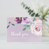 Blooming van botanische paarse waterverf floraal bedankkaart (Staand voorkant)