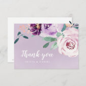 Blooming van botanische paarse waterverf floraal bedankkaart (Voorkant / Achterkant)