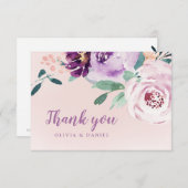 Blooming van botanische paarse waterverf floraal bedankkaart (Voorkant / Achterkant)