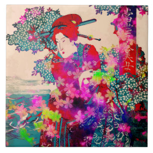 Blooming van geisha Ceramic Tile Tegeltje