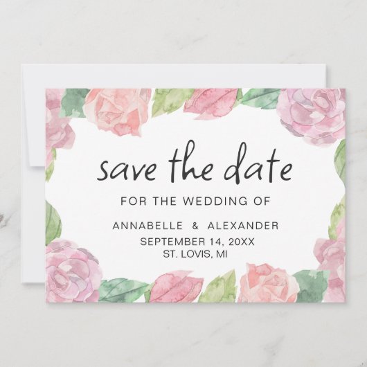 Blooming van waterverf tuinbloem. Floral bruiloft Save The Date (Voorkant)