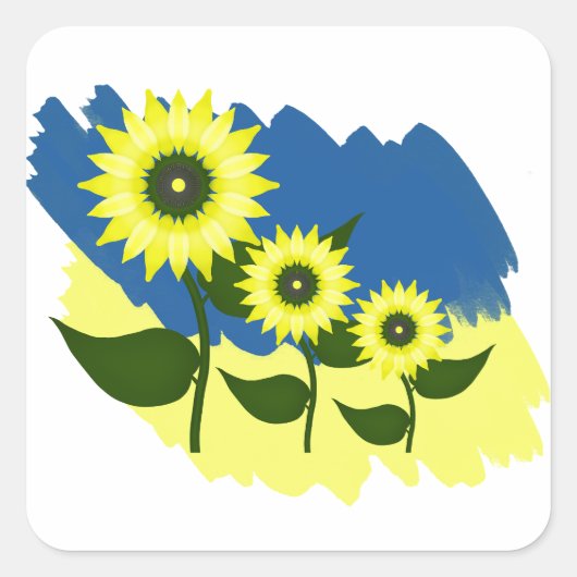 Blooming van zonnebloemen en Oekraïense vlag. Vierkante Sticker (Voorkant)