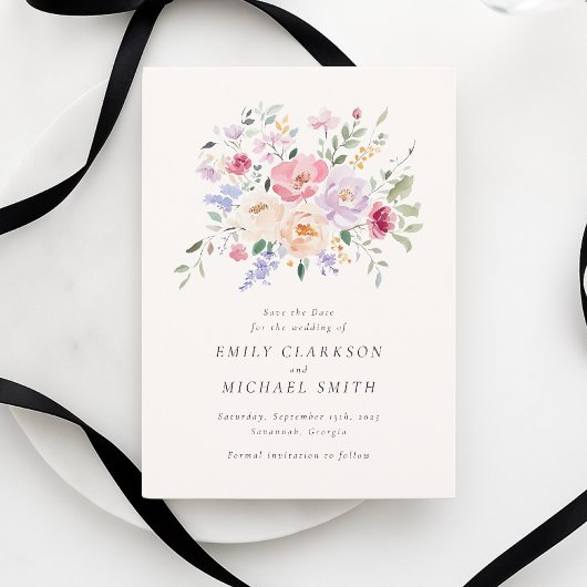 Blooming Watercolor Pastel Flowers Save the Date  Kaart