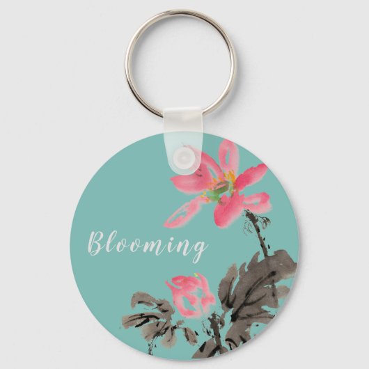 Blooming Waterverf Floral Lotus Sleutelhanger (Voorkant)