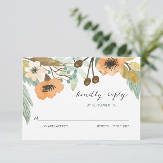 Blooming Waterverf RSVP-kaart RSVP Kaartje (Staand voorkant)