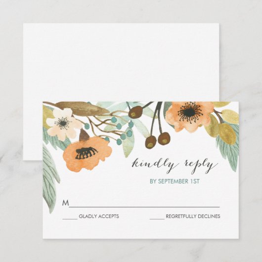 Blooming Waterverf RSVP-kaart RSVP Kaartje (Voorkant / Achterkant)