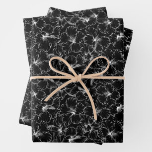 Blooming White Hibiscus Flowers op Black Inpakpapier Vel