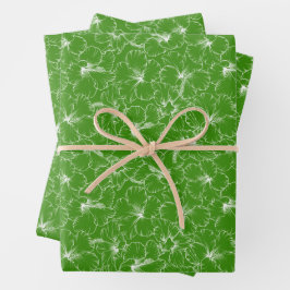 Blooming White Hibiscus Flowers op Green Inpakpapier Vel