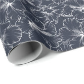 Blooming White Hibiscus Flowers op Navy Blue Cadeaupapier (Rol Hoek)