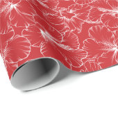 Blooming White Hibiscus Flowers op Red Cadeaupapier (Rol Hoek)