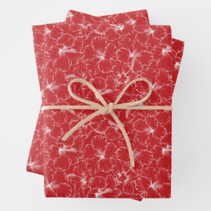 Blooming White Hibiscus Flowers op Red Inpakpapier Vel
