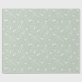 Blooming White Hibiscus Flowers op Sage Green Cadeaupapier (Vlak)