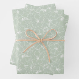 Blooming White Hibiscus Flowers op Sage Inpakpapier Vel