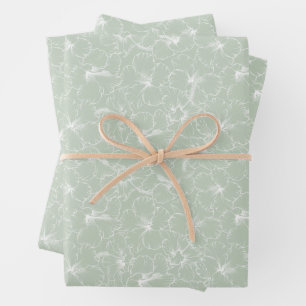 Blooming White Hibiscus Flowers op Sage Inpakpapier Vel