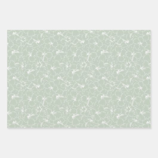 Blooming White Hibiscus Flowers op Sage Inpakpapier Vel (Voorkant)