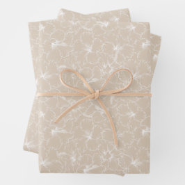 Blooming White Hibiscus Flowers op Taupe Inpakpapier Vel
