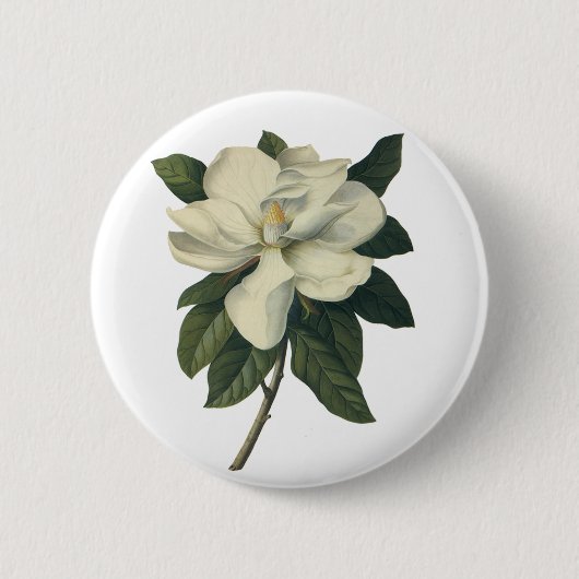 Blooming White Magnolia Blossom Flowers Ronde Button 5,7 Cm (Voorkant)