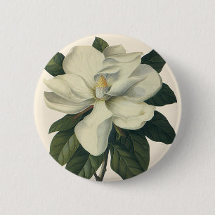  Blooming White Magnolia Blossom Flowers Ronde Button 5,7 Cm