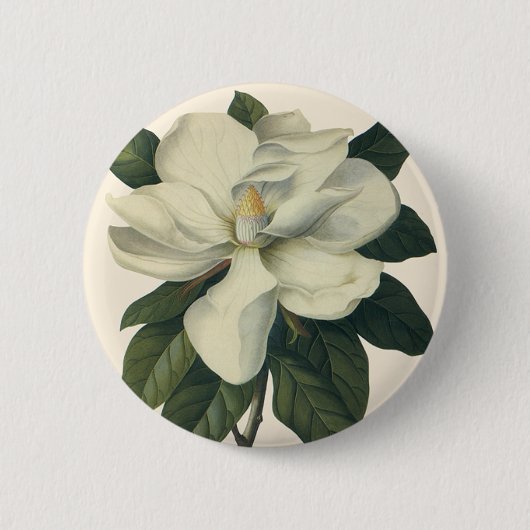  Blooming White Magnolia Blossom Flowers Ronde Button 5,7 Cm (Voorkant)