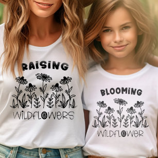 Blooming Wildflower Black White Matching Mammie me T-shirt