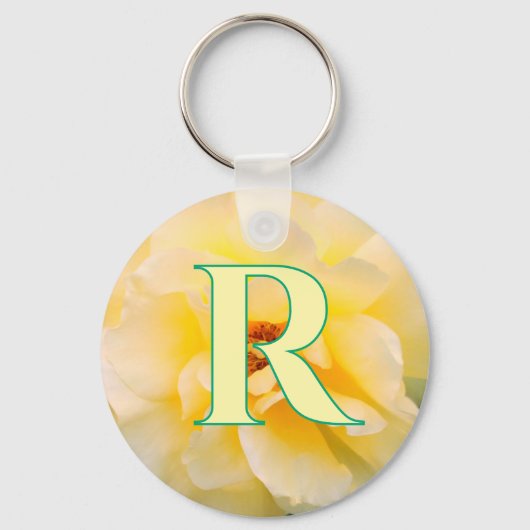 Blooming Yellow Rose aangepaste monogram sleutelha Sleutelhanger (Voorkant)