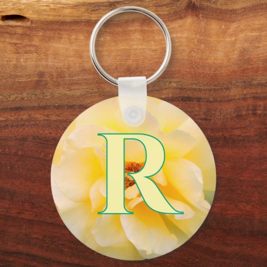 Blooming Yellow Rose aangepaste monogram sleutelha Sleutelhanger (Achterkant)
