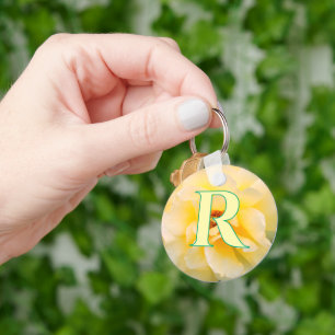 Blooming Yellow Rose aangepaste monogram sleutelha Sleutelhanger