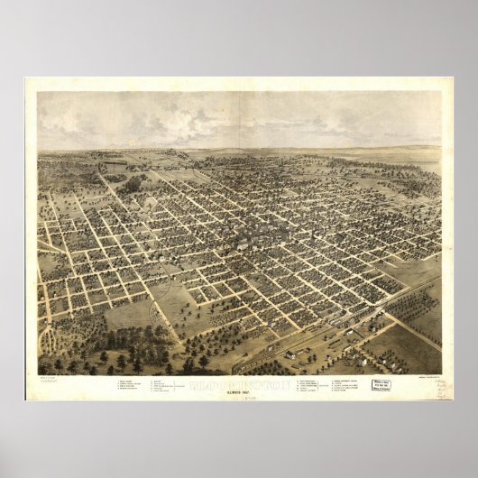 Bloomington Illinois 1867 Antiek Panorama Poster (Voorkant)