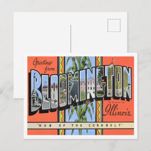 Bloomington, Illinois  Big Letters Briefkaart (Voorkant / Achterkant)