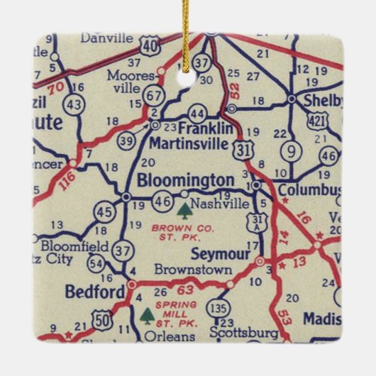 Bloomington in 50's Map Keramisch Ornament (Achterkant)