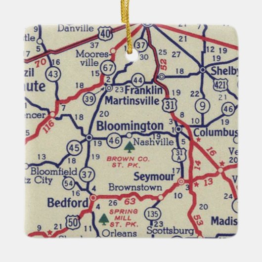 Bloomington in 50's Map Keramisch Ornament (Voorkant)