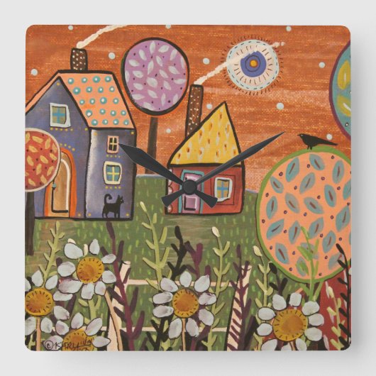 Blooms Acrylwandklok Vierkante Klok (Voorkant)