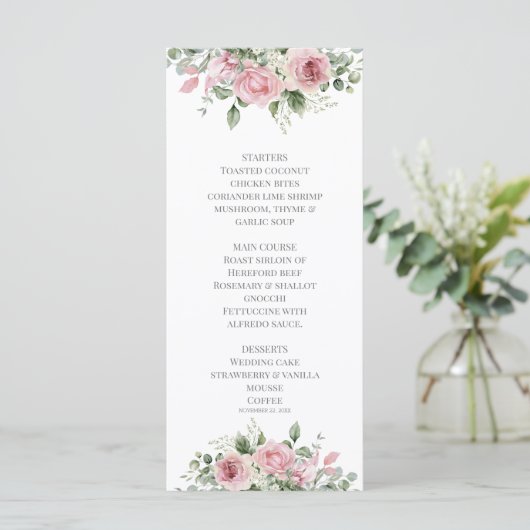 Blooms Bites Waterverf Pioen Bloemen Bruiloft Menu (Staand voorkant)