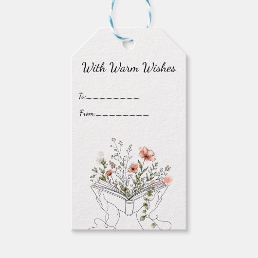 Blooms Book Botanische Lijnkunst Cadeaulabel (Voorkant)