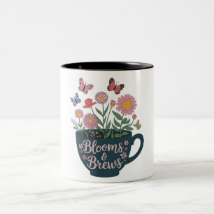 Blooms & Brews Design - Whimsical Floral Graphic Tweekleurige Koffiemok