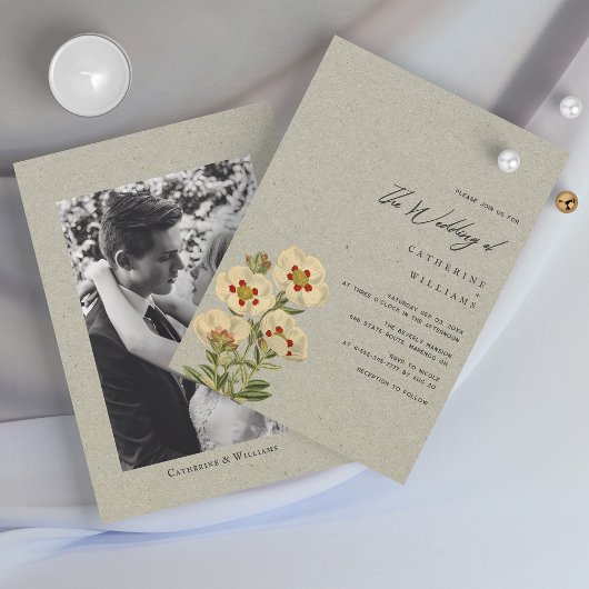  Blooms en fotoliefde: Minimalistische bruiloft Kaart