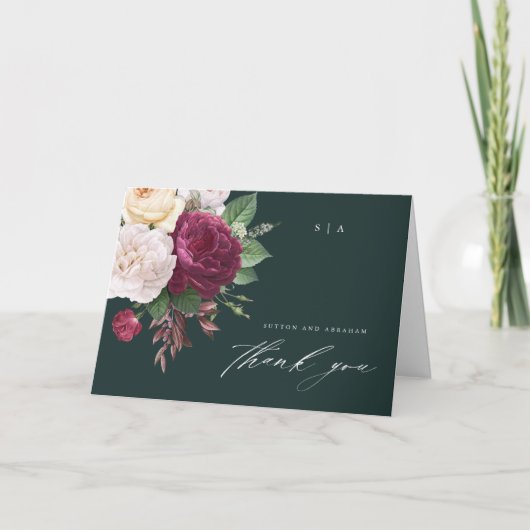 blooms floral bruiloft foto bedankt kaart (Voorkant)