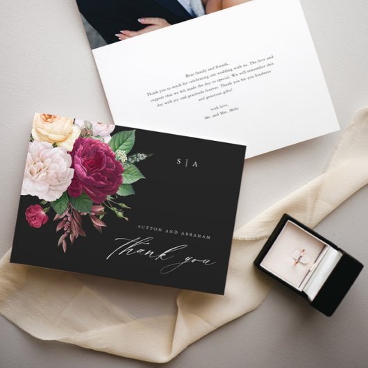 blooms floral bruiloft foto bedankt kaart