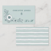  Blooms Floral Wedding Place Card - Blauwgroen Informatiekaartje (Voorkant / Achterkant)