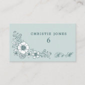  Blooms Floral Wedding Place Card - Blauwgroen Informatiekaartje (Voorkant)