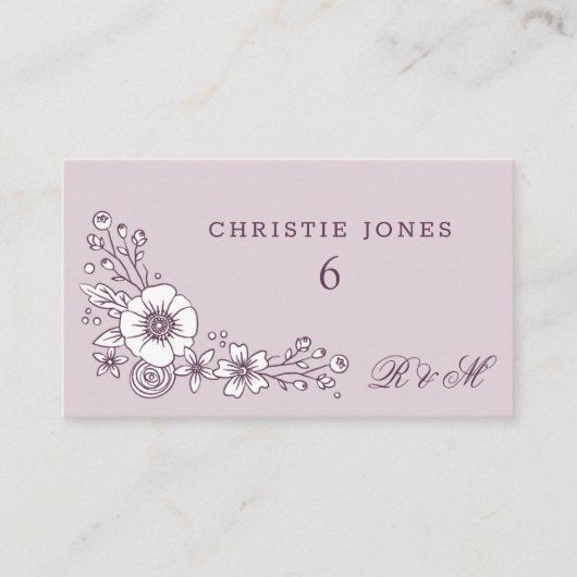  Blooms Floral Wedding Place Card - Paars Informatiekaartje (Voorkant)