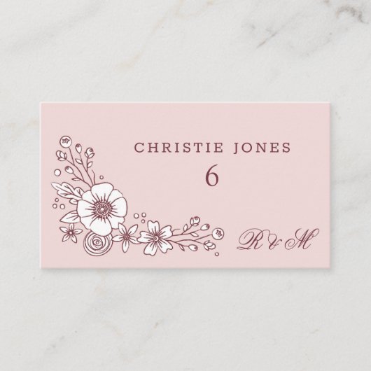  Blooms Floral Wedding Place Card - Roze Informatiekaartje (Voorkant)