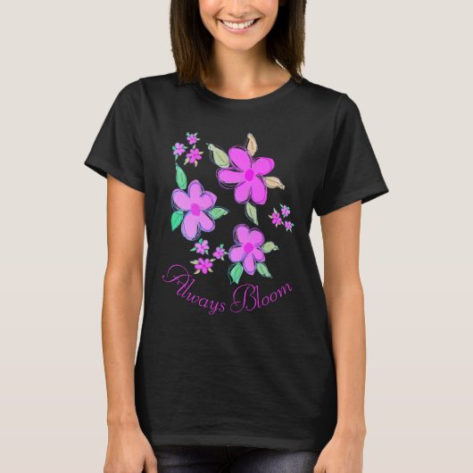 Blooms In Helder Roze Geaccentueerd met Blauwgroen T-shirt (Voorkant)