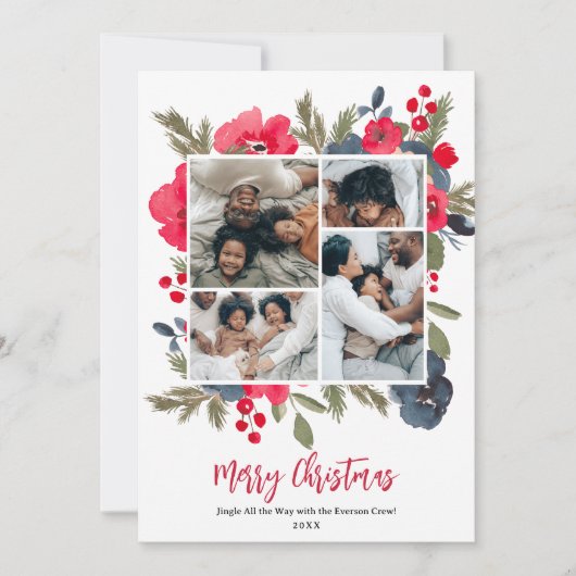 Blooms merry Christmas bloemenfamilie 5 foto's Feestdagenkaart (Voorkant)