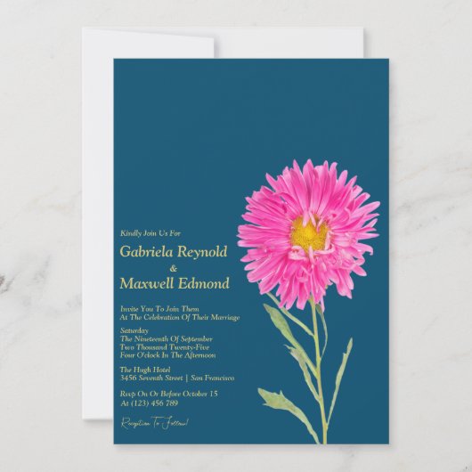 Blooms Natuur Roze Aster Bloemen Bruiloft Kaart (Voorkant)