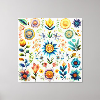 Blooms of Beauty Kleurrijke Waterverf Bloemen Canvas Afdruk