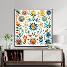 Blooms of Beauty Kleurrijke Waterverf Bloemen Poster
