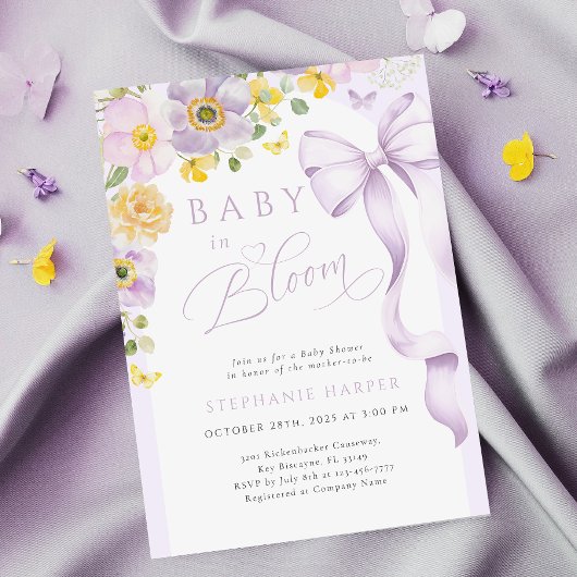 Blooms Paarse Gele Baby shower Uitnodiging