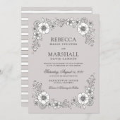  Blooms - uitnodiging voor een huwelijk - grijs (Voorkant / Achterkant)